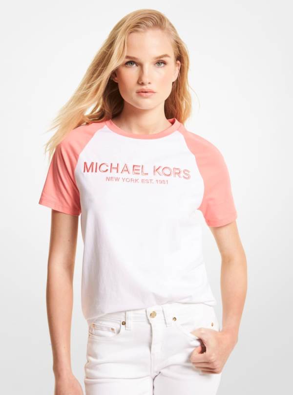Damske Tricko Michael Kors Logo Color-Block Organic Cotton Nachový - Oblecenie Michael Kors Akcia | DWUPN-1279
